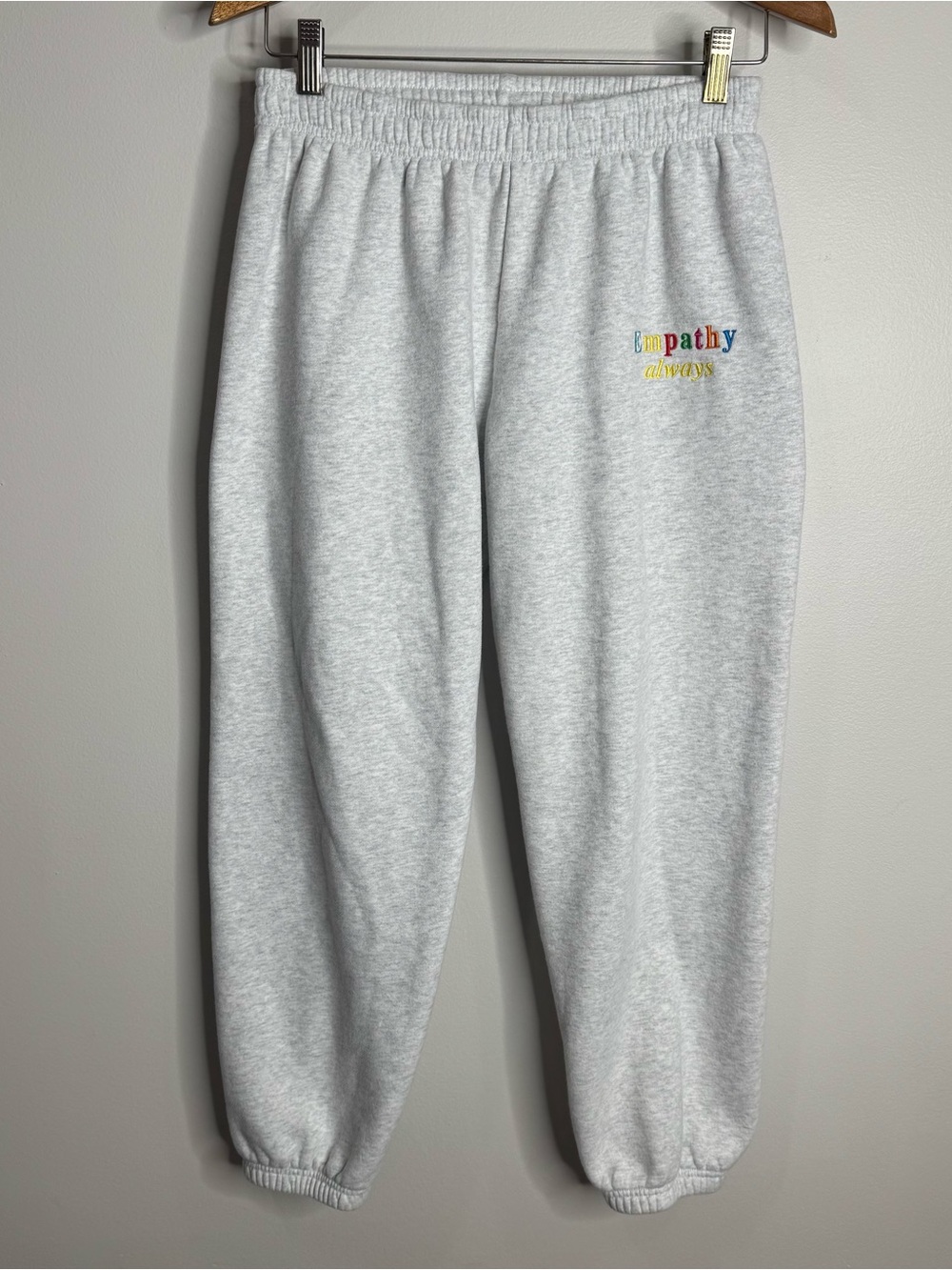 Mayfair Group Light Gray Empathy Always Rainbow Embroidered Jogger Sweatpant S/M